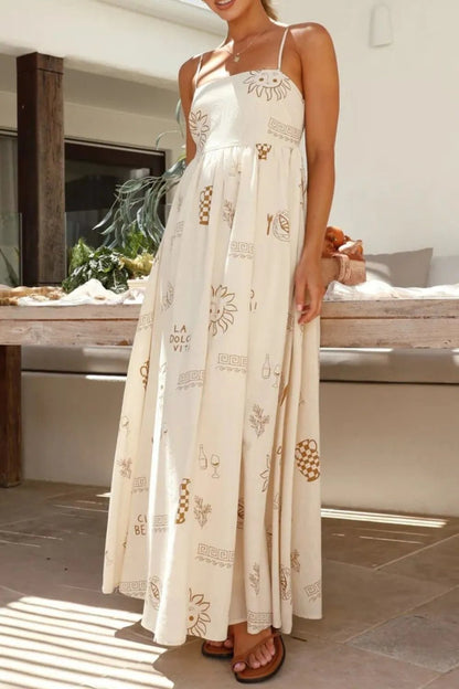 Cutout Back Printed Square Neck Maxi Cami Dress - adritiX