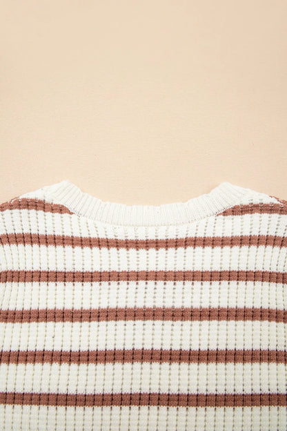 Stripe Scalloped Round Neck Short Sleeve Sweater - adritiX
