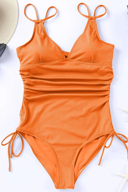 Drawstring Plunge One-Piece Swimwear - adritiX