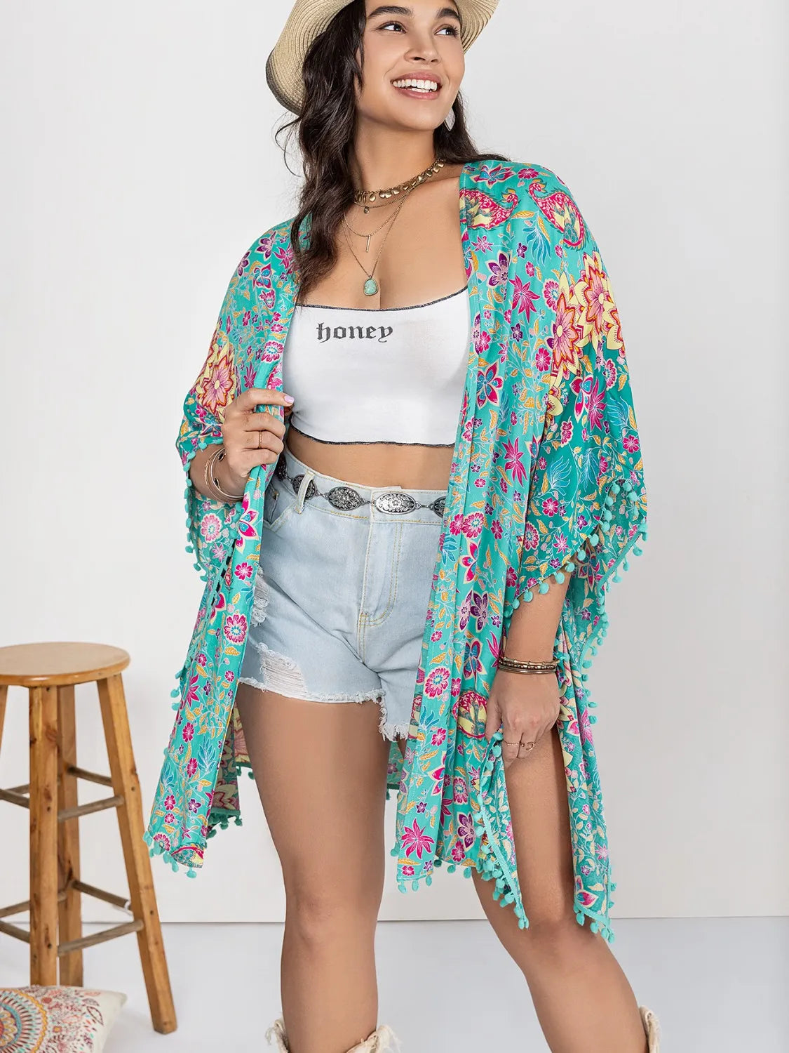 Plus Size Printed Open Front Cover-Up - adritiX