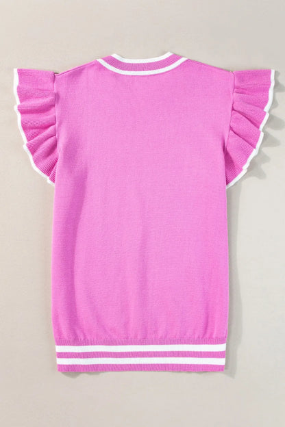 Ruffled Round Neck Cap Sleeve Knit Top - adritiX