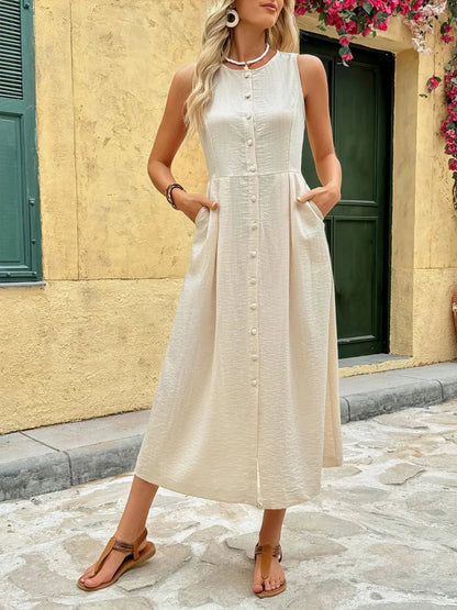 Round Neck Sleeveless Midi Dress - adritiX