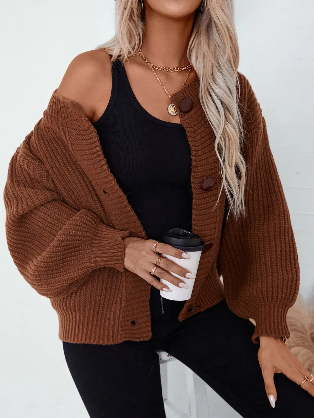 Button Down Long Sleeve Cardigan - adritiX