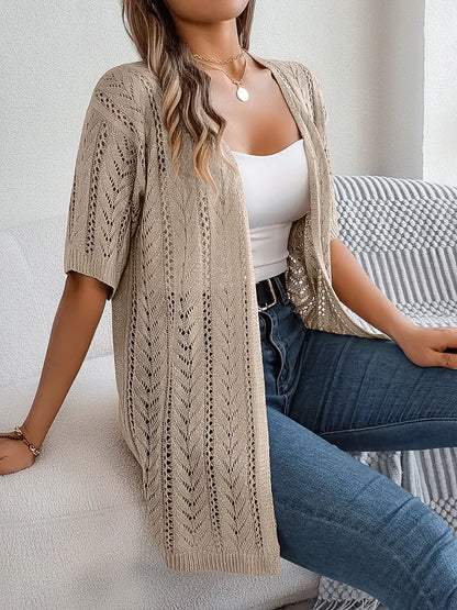 Openwork Open Front Half Sleeve Cardigan - adritiX