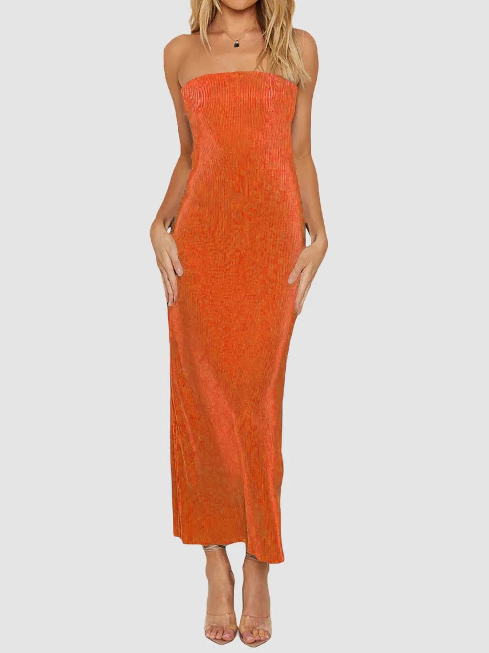 Lace-Up Back Tube Maxi Dress - adritiX