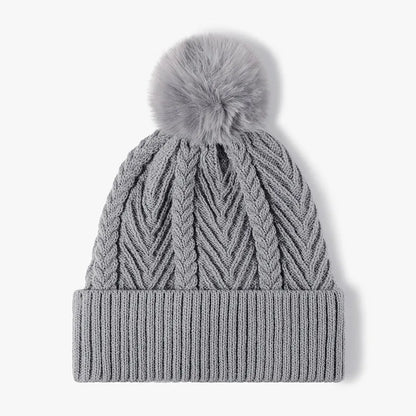 Cable Knit Solid Color Hat with Pompom - adritiX