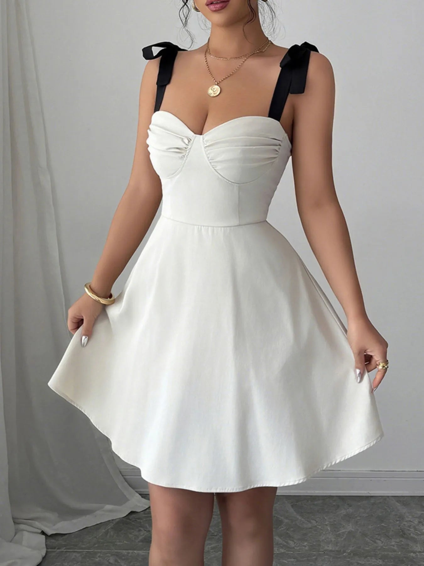 Elegant Sweetheart Neck Tie Shoulder Dress - adritiX