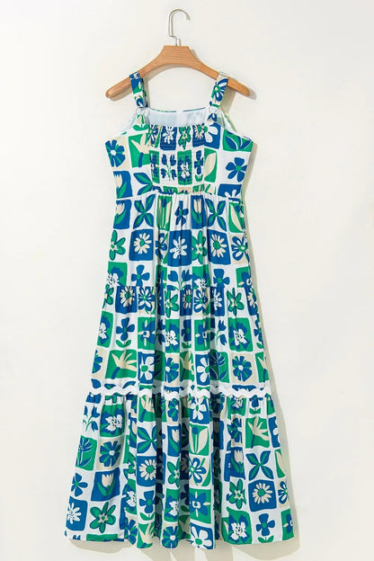 Floral Mixed Pattern Ruffle Flutter Sleeve Buttoned Dress - adritiX