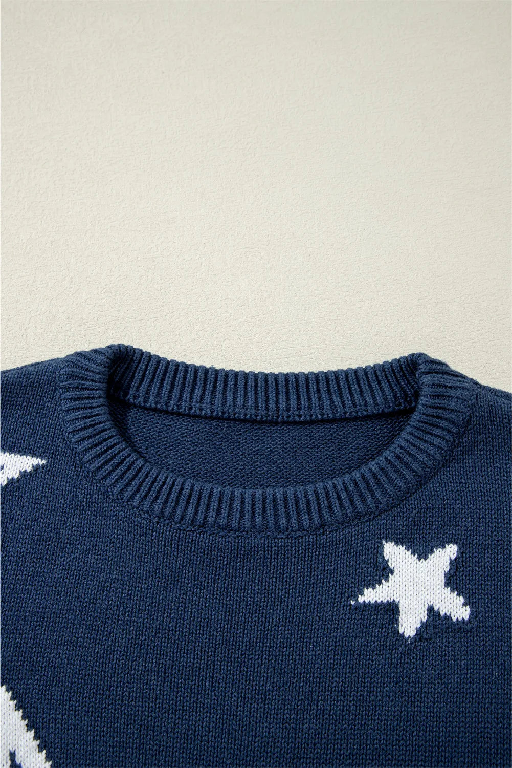 Star Round Neck Long Sleeve Sweater - adritiX