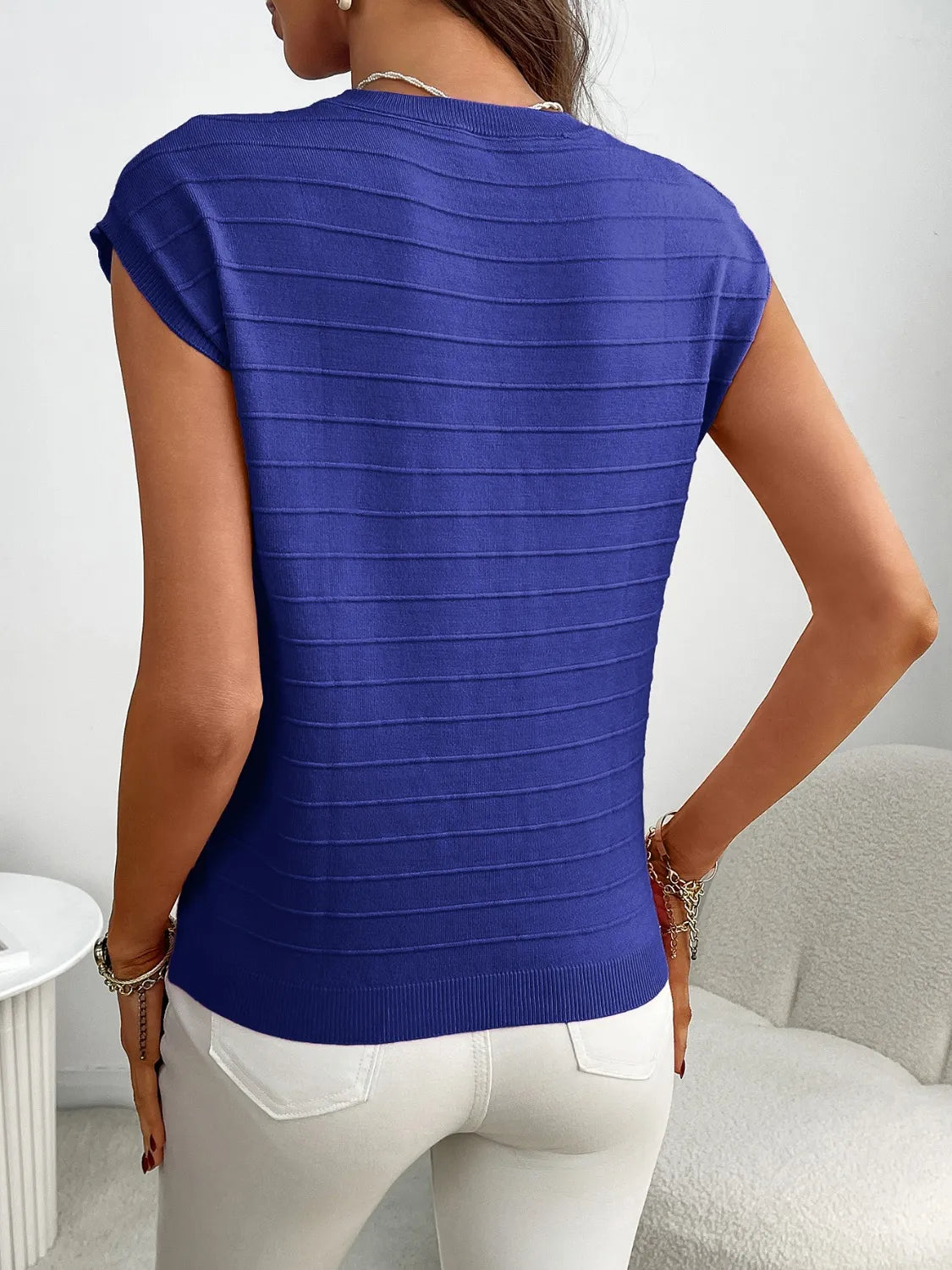 Round Neck Cap Sleeve Knit Top - adritiX