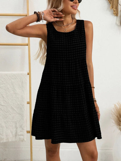 Plaid Round Neck Sleeveless Mini Dress - adritiX
