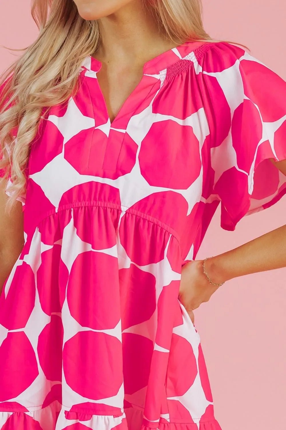 Contrast Notched Flutter Sleeve Dress - adritiX