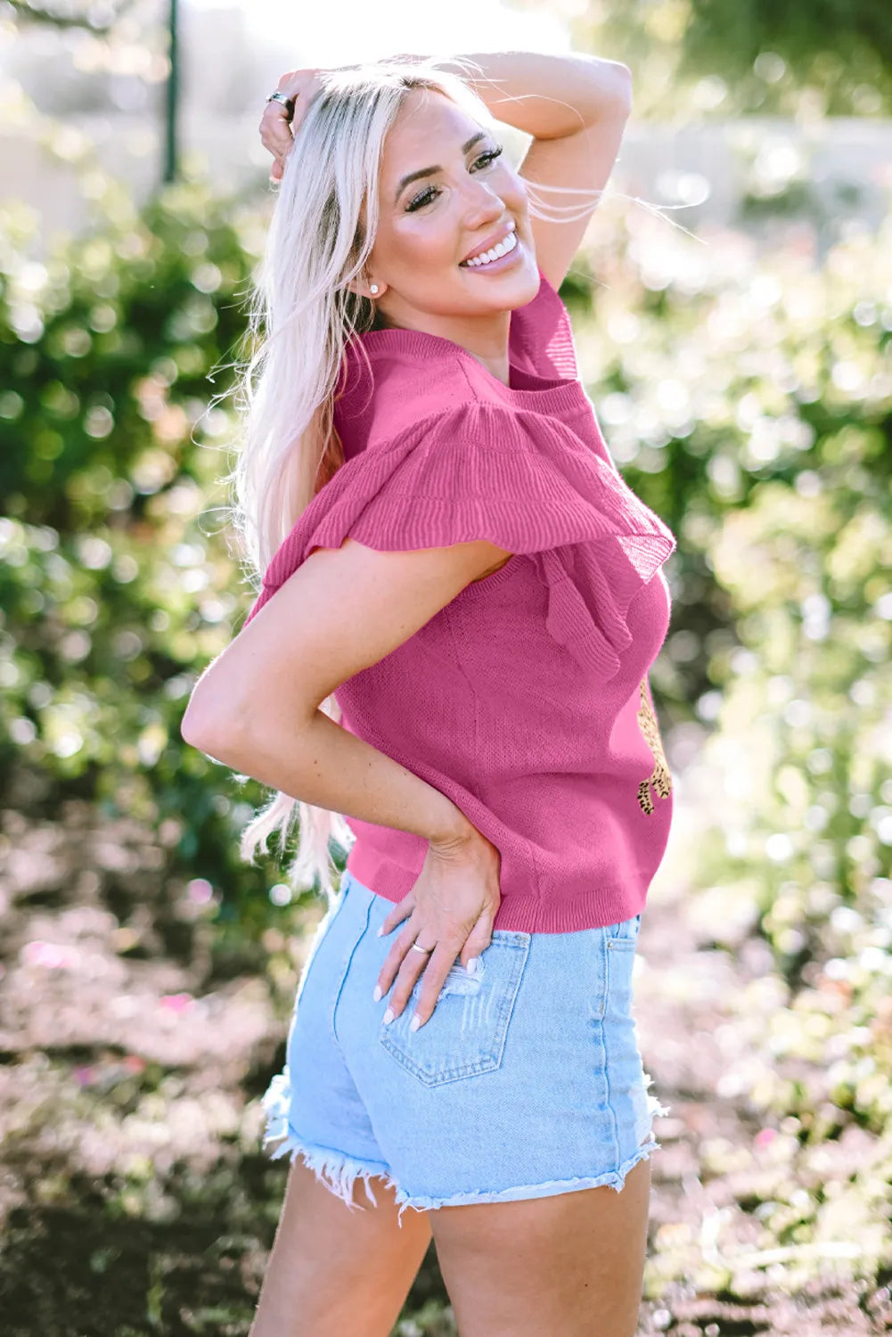 Ruffled Round Neck Cap Sleeve Sweater - adritiX
