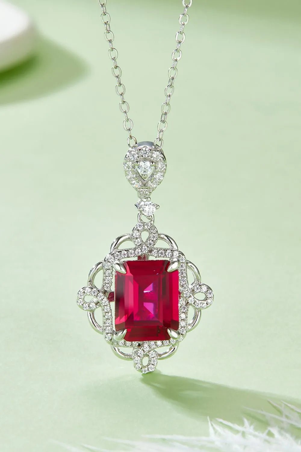 925 Sterling Silver Ruby Pendant Necklace - adritiX