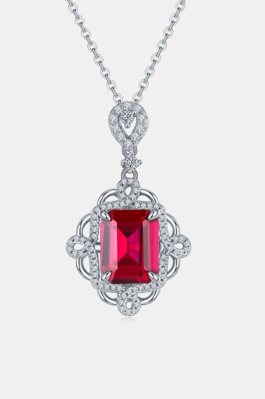 925 Sterling Silver Ruby Pendant Necklace - adritiX