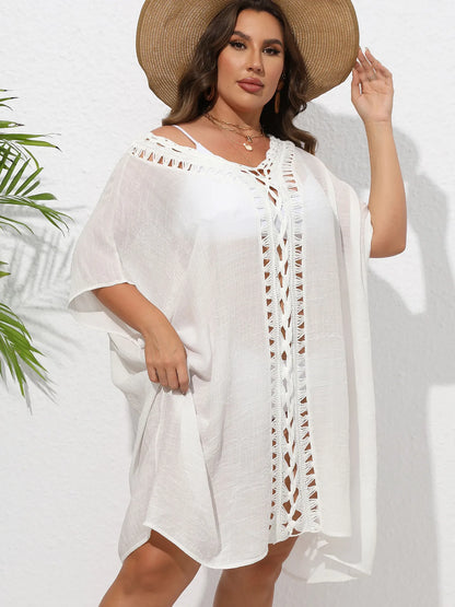 Crochet Trim V-Neck Beach Cover Up Dress - adritiX