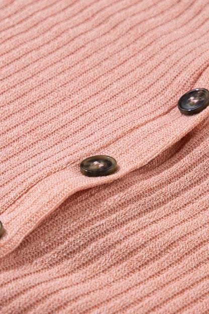 Quarter Button Round Neck Dropped Shoulder Knit Top - adritiX
