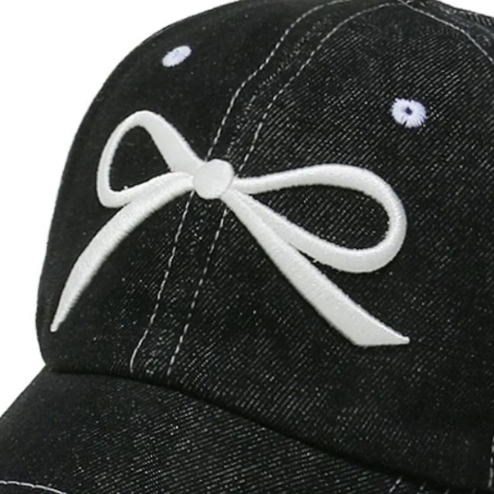 Bow Embroidered Denim Baseball Cap - adritiX