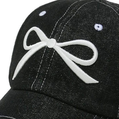 Bow Embroidered Denim Baseball Cap - adritiX