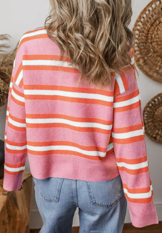 Striped Button Down Long Sleeve Cardigan - adritiX