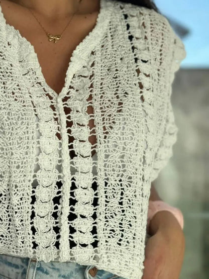 Crochet Knit V-Neck Sweater Vest - adritiX