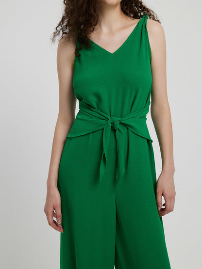 Elegant Honey Knot Detail Tie Front Sleeveless Jumpsuit - adritiX