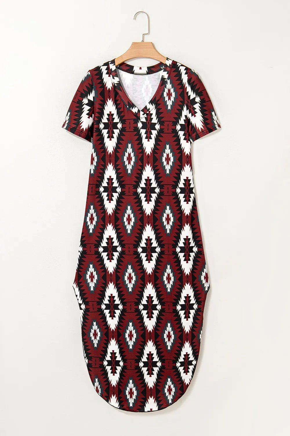 Aztec Print V-Neck Midi Dress - adritiX