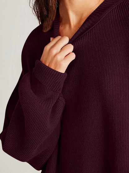 Double Take Side Slit Round Neck Long Sleeve Sweater - adritiX