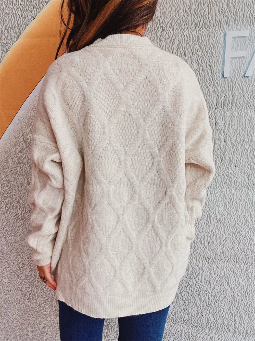 Diamond Round Neck Long Sleeve Sweater - adritiX