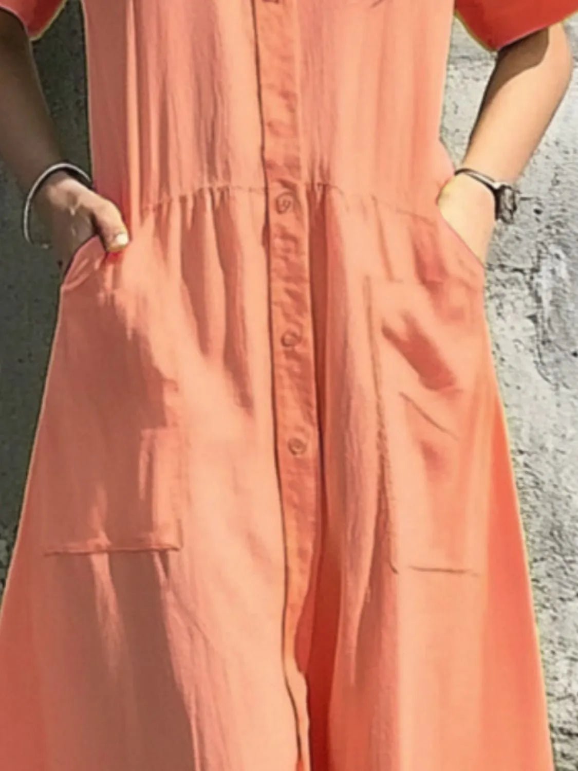 Button Front Short Sleeve Midi Dress - adritiX