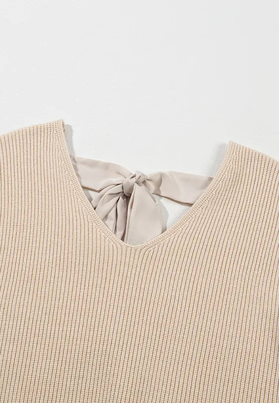 Tied Back V-Neck Long Sleeve Sweater - adritiX
