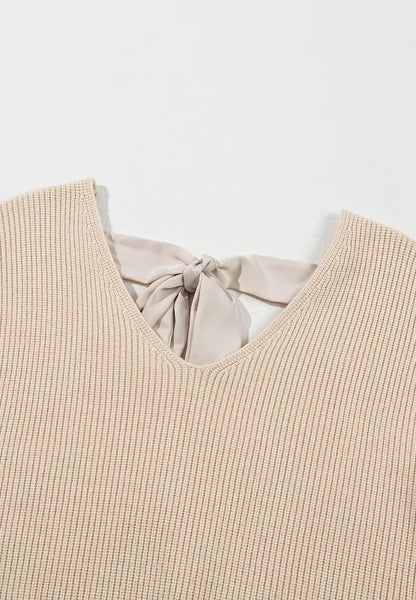 Tied Back V-Neck Long Sleeve Sweater - adritiX