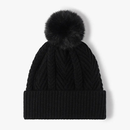 Cable Knit Solid Color Hat with Pompom - adritiX