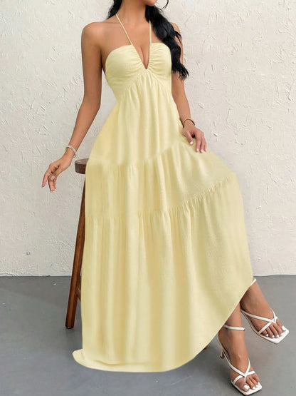 Halter Neck Tiered Maxi Dress - adritiX