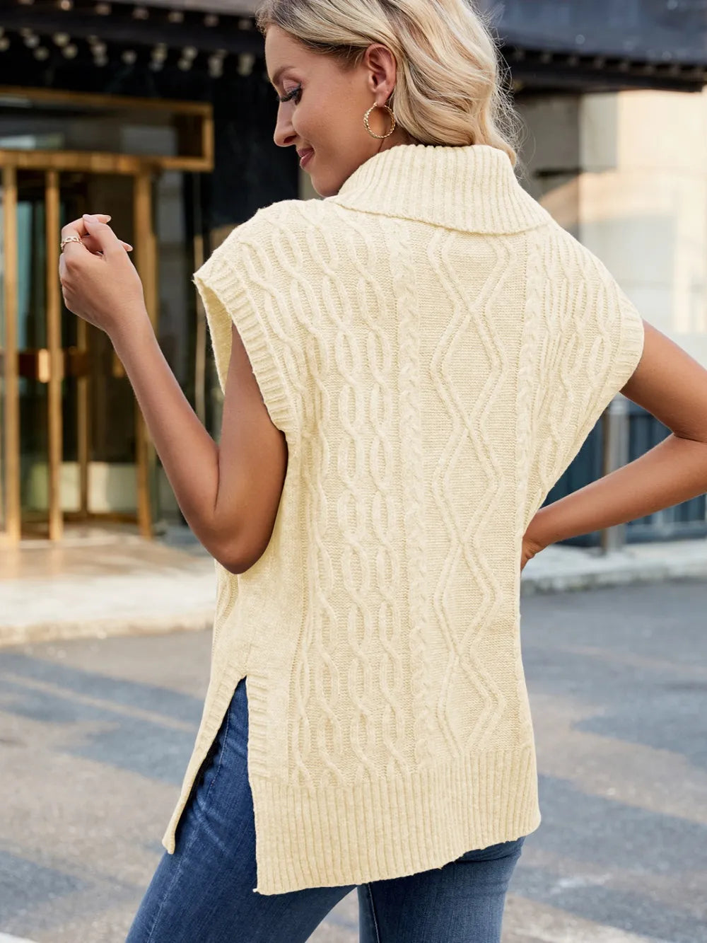 Side Slit Turtleneck Sweater Vest - adritiX