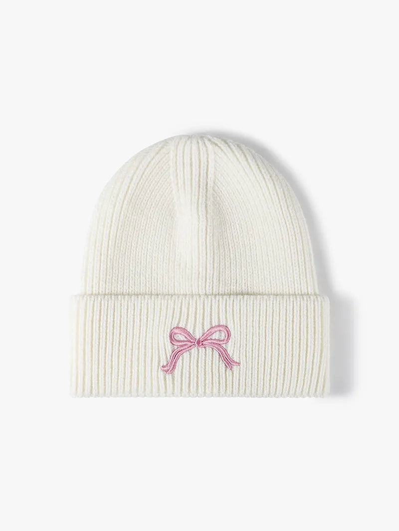 Embroidered Bow Knit Hat - adritiX