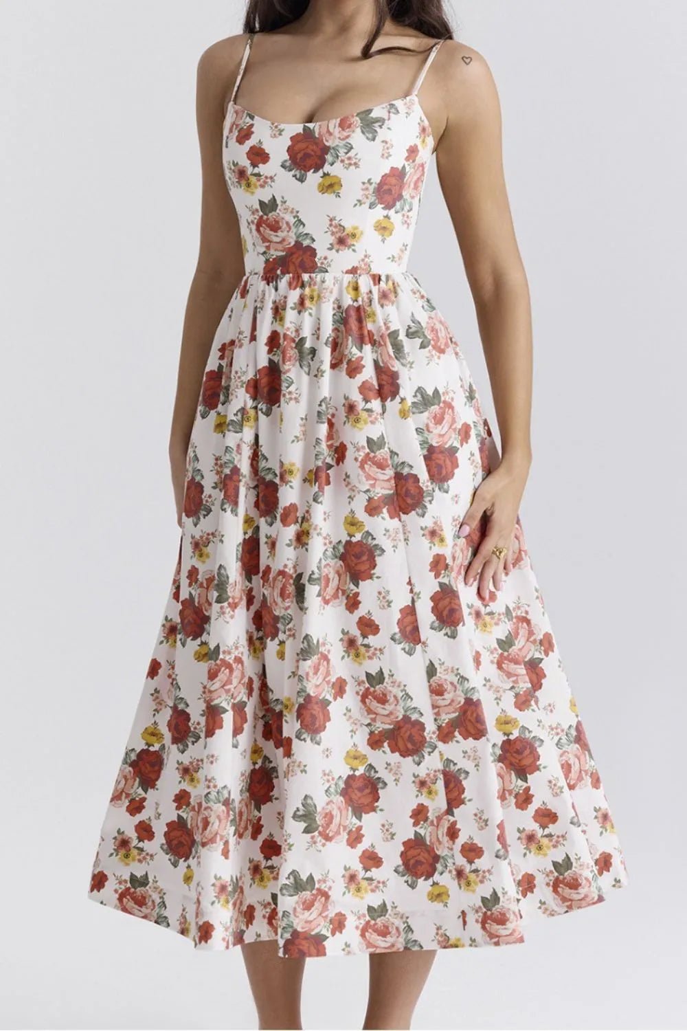 Floral Print Spaghetti Strap Midi Dress - adritiX