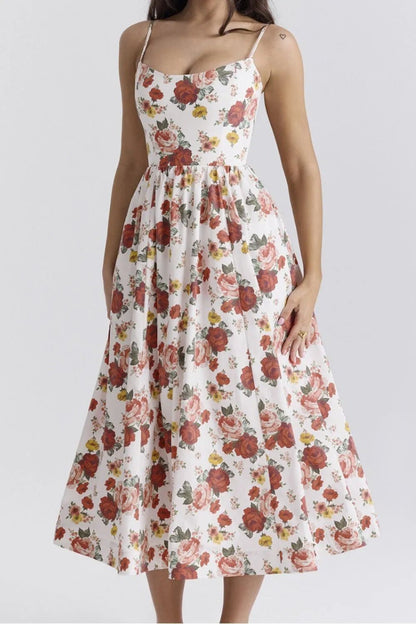 Floral Print Spaghetti Strap Midi Dress - adritiX