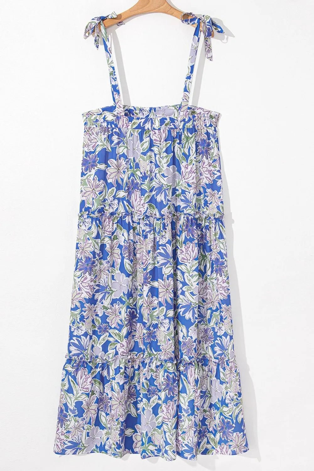 Floral Print Self-tie Straps Flowy Ruffle Dress - adritiX