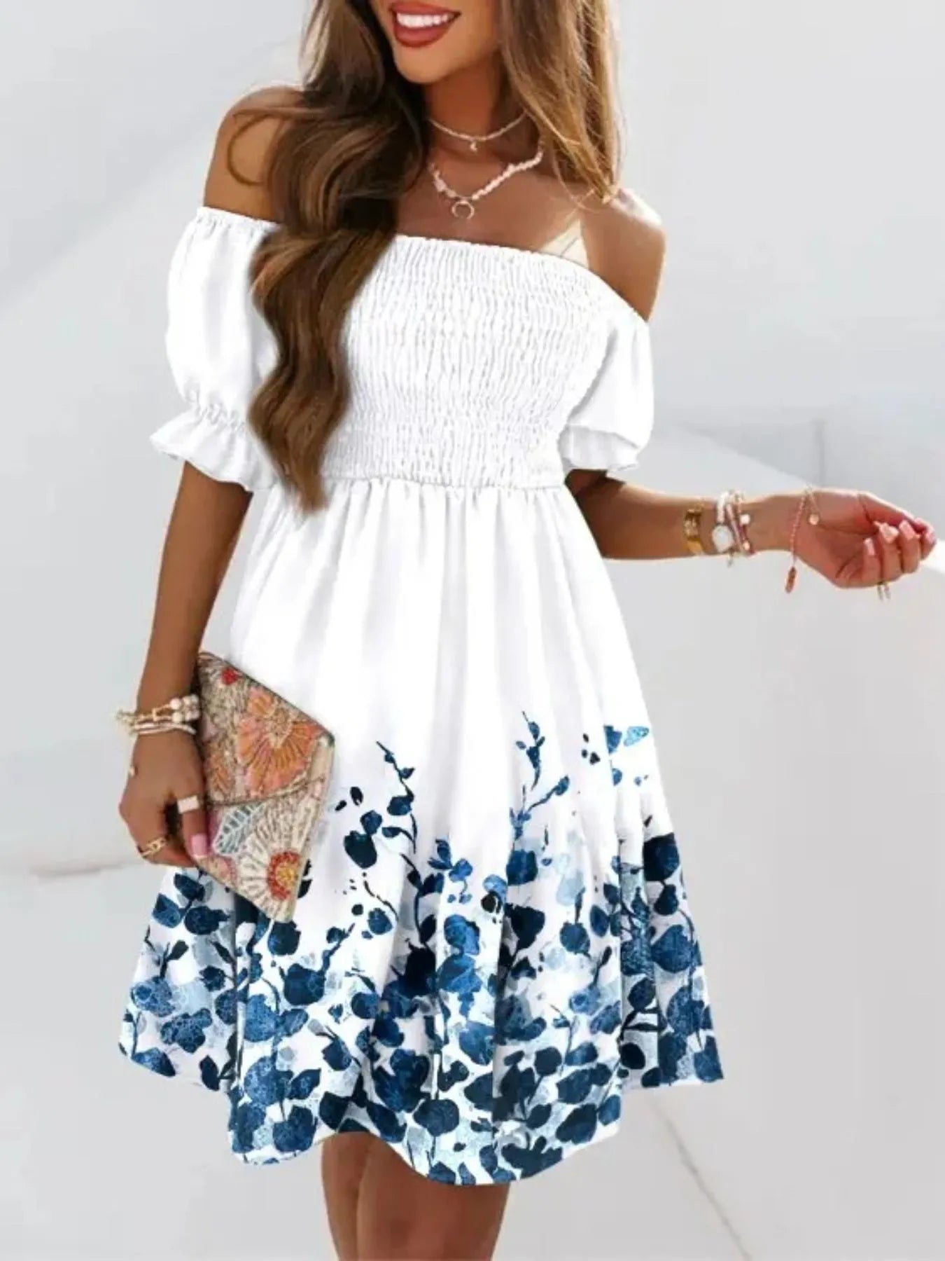 Off Shoulder Smocked Summer Dress - adritiX