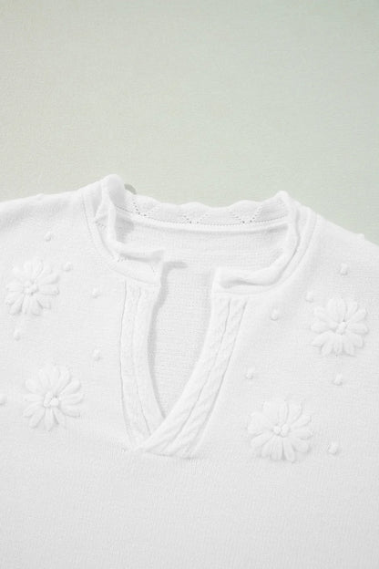 Daisy Notched Long Sleeve Sweater - adritiX