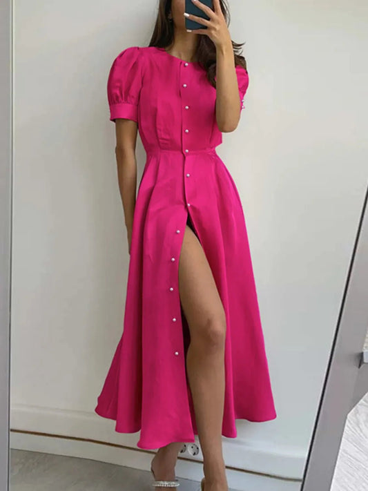 Button Down Short Sleeve Dress - adritiX