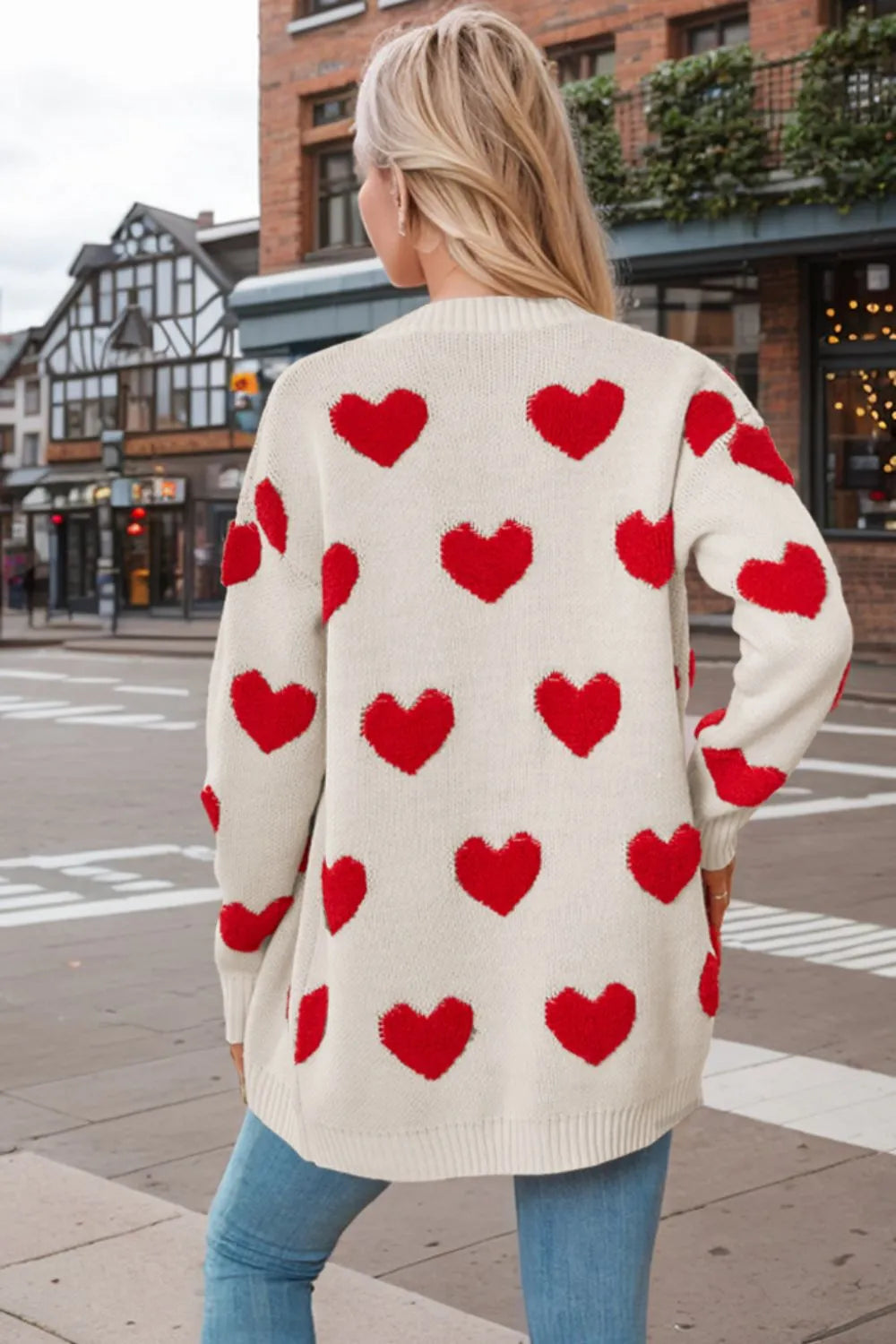 Heart Button Down Long Sleeve Cardigan - adritiX