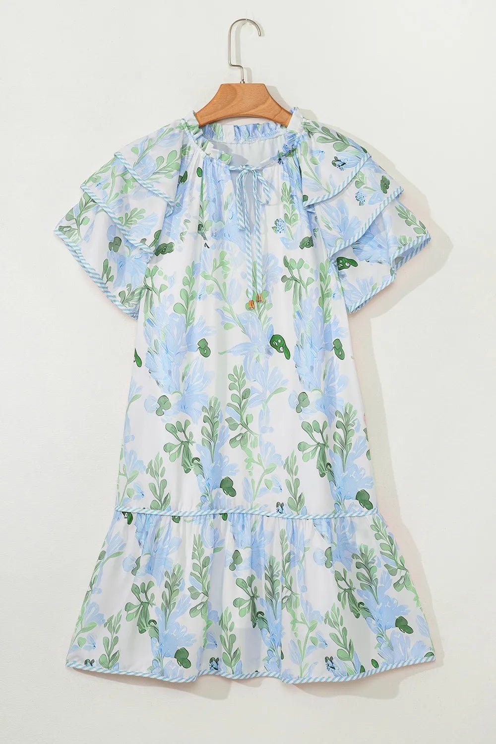Floral Contrast Edge Layered Short Sleeve Mini Dress - adritiX