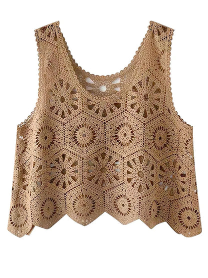 Openwork Round Neck Knit Vest - adritiX