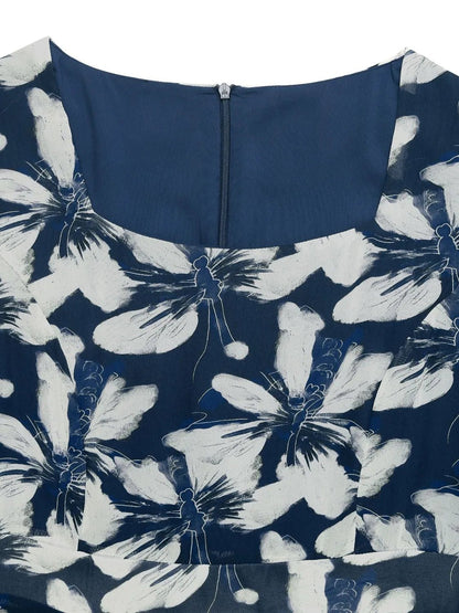 Printed Square Neck Midi Dress - adritiX