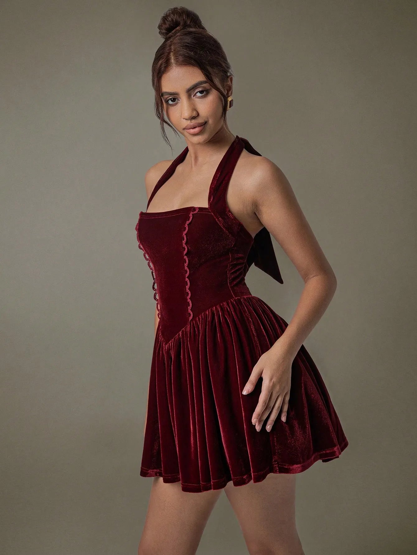 Velvet Halter Skater Dress - adritiX