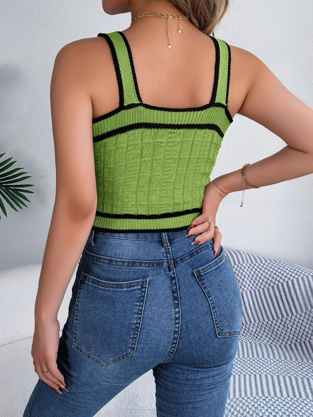 Decorative Button Wide Strap Knit Cami - adritiX