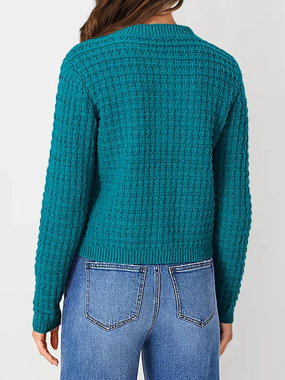 Elegant Textured Knit Button-Front Cardigan - adritiX