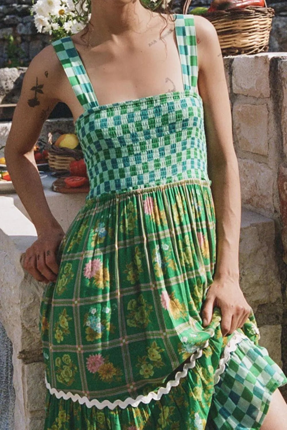 Printed Square Neck Tiered Dress - adritiX